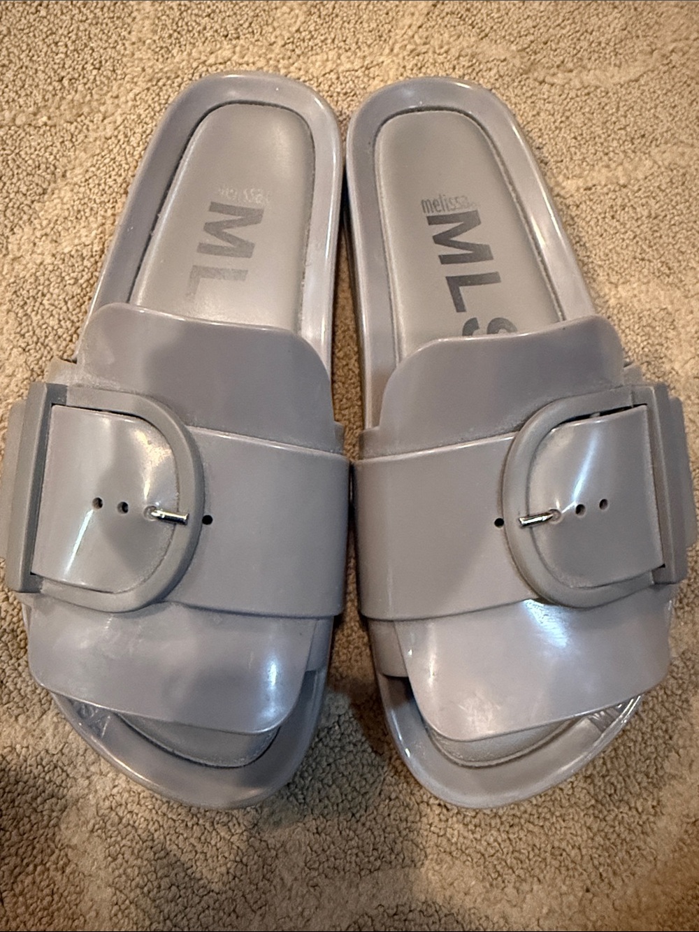 Melissa Light Gray Buckle Slide Mules